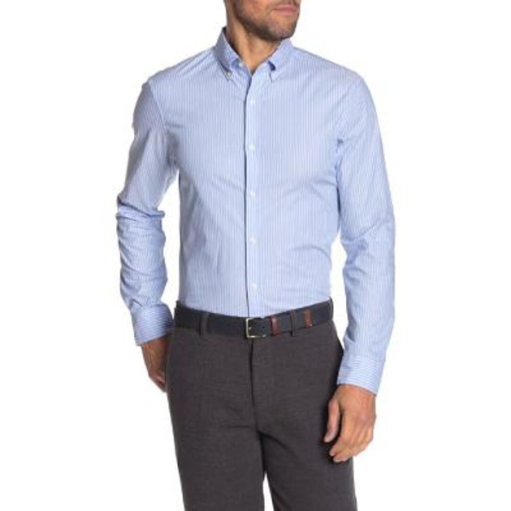 Michael Kors Mens Blue Striped Classic Button Down Collar Dress Shirt Sz XL New